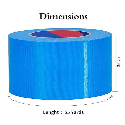 Blue Heavy Duty Duct Tape, 3 Inch x 55 Yards, Industrial Grade Waterproof & UV Resistant, Strong Adhesive for Indoor Outdoor Repairs, Crafts, Home Improvement, Moving Packing and DIY Projects