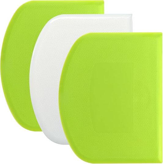 3-Piece Dough Scraper Set, 4.7x3.7 Inch Flexible Plastic Bowl and Bench Scrapers with Sharp Edges & Anti-Slip Grip for Baking, Pastry & Bread Making