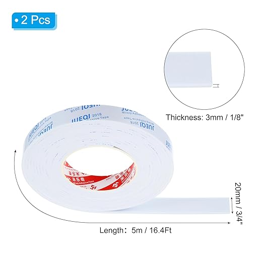 PATIKIL 3/4" W x 1/8" T x 16.4Ft EVA Single Sided Foam Tape, 2Pcs Multipurpose Sealing Strip Foam Waterproof Weather Stripping Foam Sealing Foam Strips with Adhesive for Door, White