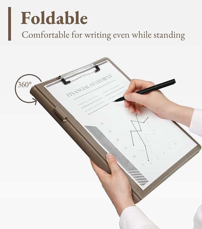 Zreal Padfolio Portfolio Binder with Clipboard & Card Holder, Faux Leather File Folder, Folio Resume Paper Organizer for A4 Letter Size Document, Legal Pad Holder for Women Man (Taupe)