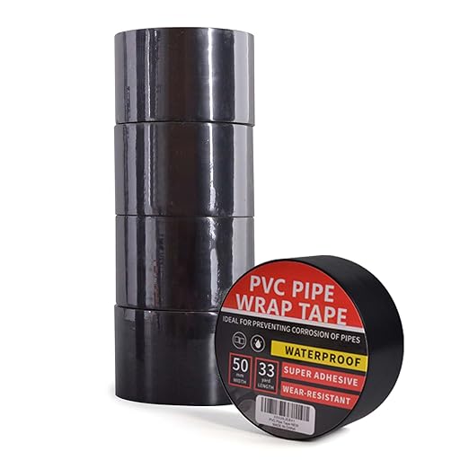 TAPEBEAR Corrosion Protection Pipe Tape, Wrap Pipe Tape for Drain Pipe, Metal Electrical Outdoor Underground Pipe, Waterproof PVC Black Tape, Duct Anti-Corrosion and Protection, 2" X 33Yard, 5 Rolls