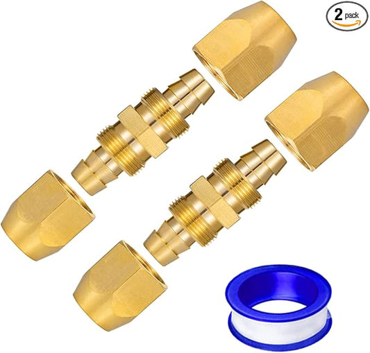 2PCS Soild Brass Air Reusable Hose Splicer For 3/8-Inch ID Hose,3/8" Air Hose Repair Fitting