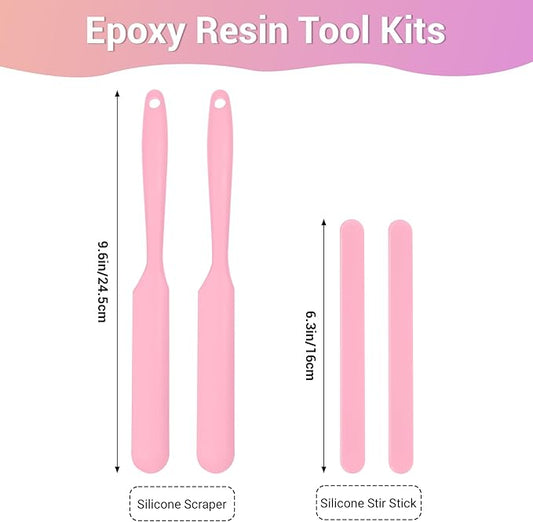 Gartful Silicone Stir Sticks Kit for Epoxy, 2pcs Large Spatula for Resin, 2pcs Large Silicone Stirring Sticks, Reusable DIY Craft Tool for Mixing Resin, Paint, Waxing, Liquid, Set of 4, Pink