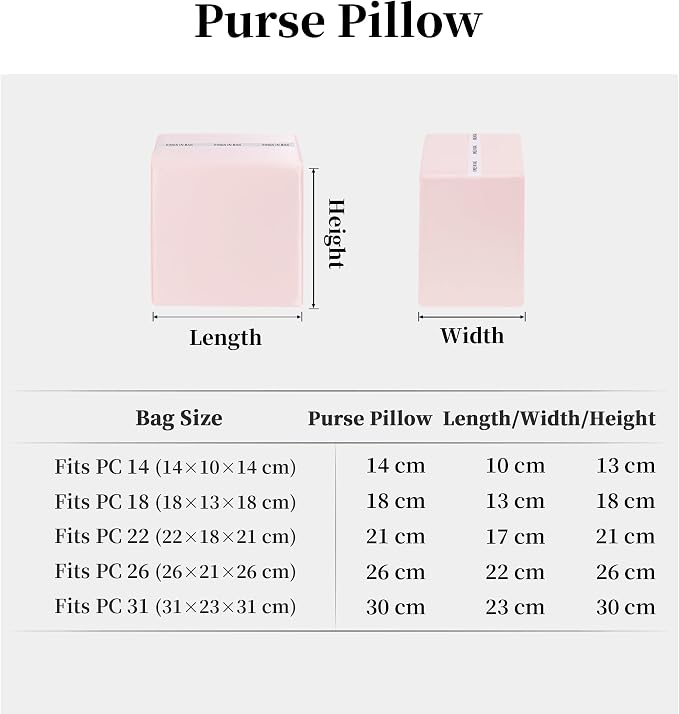 Purse Pillow Insert to Keep Shape - Lightweight Memory Foam Insert with Satin Cover for Home Storage & Travel, Multicolor Options, Fits for Picotin 18(Pink, PC18)