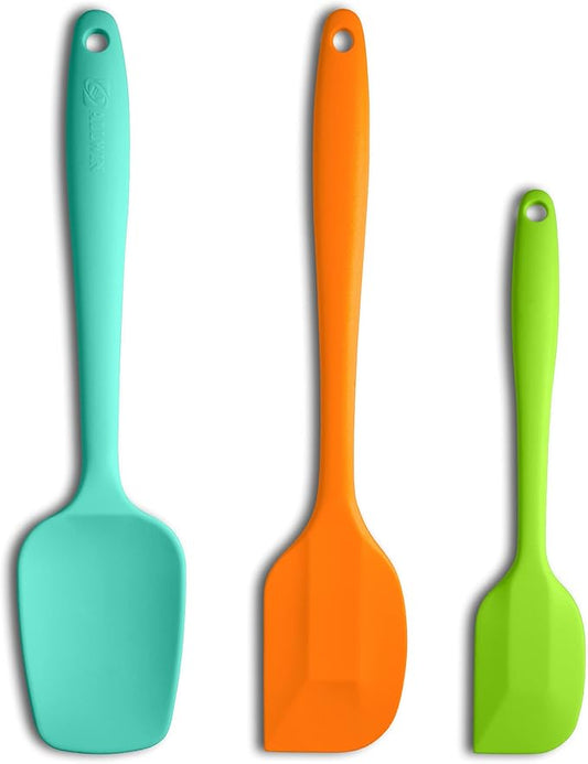 Silicone Spatula 3‑Piece Set Heat Resistant 600°F Non‑Stick Rubber Spatulas with Stainless Steel Core ALLWIN HOUSEWARE Large Spatula, Spoonula & Mini Spatula for Cooking & Baking, Multicolored