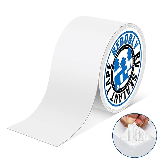 BEBOBLY RV Roof Tape,Leak Repair Sealant Tape 4 Inch x 50 Foot UV & Waterproof for RV Roof,Window,Camper, Boat,Pipe Sealing, Natural White