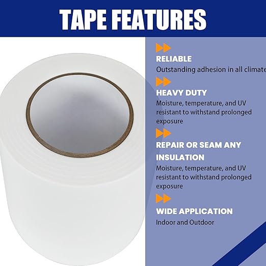 Bghdas 12 Roll, White Vapor Barrier Tape, 4" Wide x 180' Long, PE 9 mm Polyethylene Tape, for Stucco Waterproof Moisture Barriers Seal and Seam, for Crawlspaces, Insulation Repairs & Plastic Liners