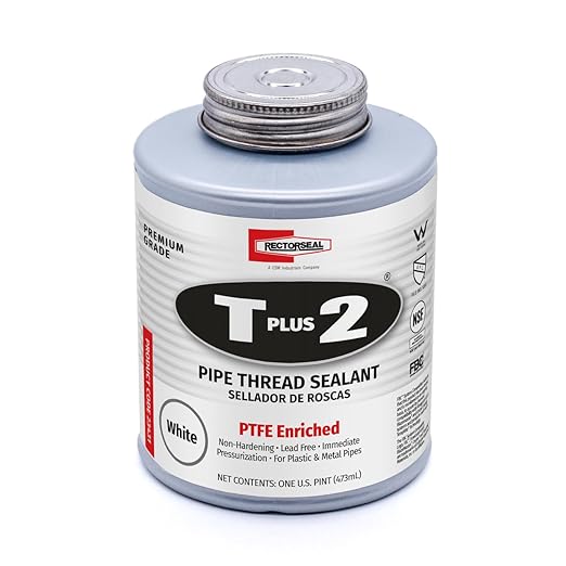 RectorSeal T Plus 2 23431 Pipe Thread Sealant, Non-Hardening, Synthetic Fibers, Contains No Other Metals, PTFE Enriched, Plumbing, 16 oz.
