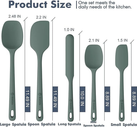 ChefAide 5 Pieces Silicone Spatula Set, Food Grade Rubber Spatula, Upgrade Strong Handle with Ergonomic Grip, Heat Resistant Up to 600°F for Nonstick Cookware, Cooking