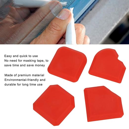 Sealant Scraper Cleaning Tool Kit, 4pcs/Set Caulk Finishing Tool Silicone Sealant Remover Smoother Finisher Scraper Cleaner Caulking Tool Kit for Kitchen Bathroom Window Floor Joint, Red