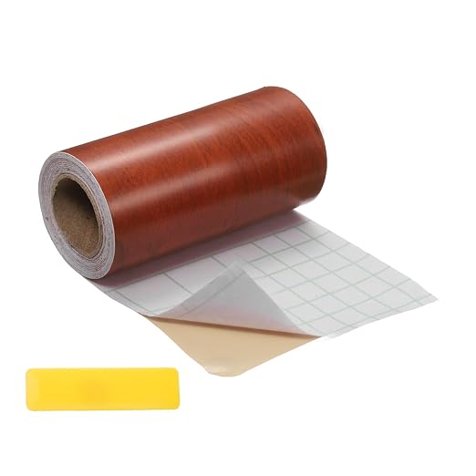 uxcell Wood Tape, 5 Inch x 16ft Self-Adhesive Wood Grain Repair Tape Patch with Plastic Scraper for Baseboards, Doors, Windows, Floor Repair and Furniture Renovation, Red