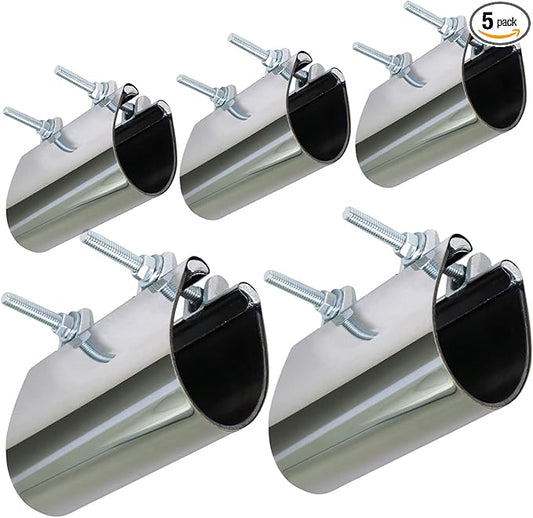 HIGHCRAFT 60300TTSD-5, Single Pipe Repair Clamp 3'', Double Bolt, 6” Long, Stainless Steel (5 Pack), Chrome