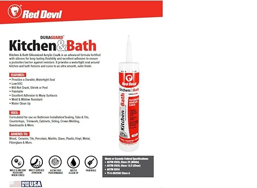Red Devil 0408 Silicone Acrylic Caulk & Sealant, 100% Waterproof, Paintable, Clear Caulking for Kitchen, Bathroom, Window, With Duraguard, 10.1 oz, Clear, Made in USA