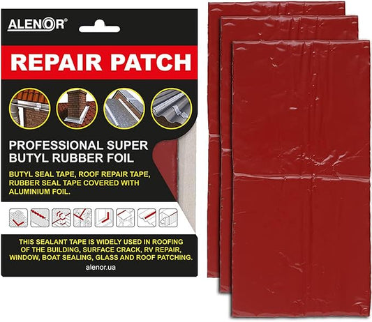 Alenor Red Butyl All Weather Repair Patch 4"x6" Waterproof Sealing Patch Roof Leak Indoor Outdoor PVC Pipe Repair HVAC Vent Air Conditioner Window Seal Unit Rain Gutters Flashing Auto Boats