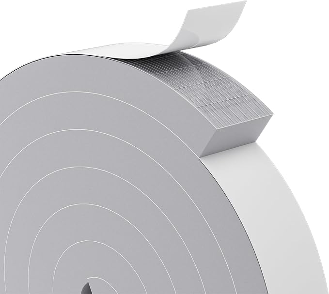 1" x 2" EVA Foam Weather Stripping Tape, 13FT Self-Adhesive Foam Seal Strip for Large Door & Window Gaps, Grey