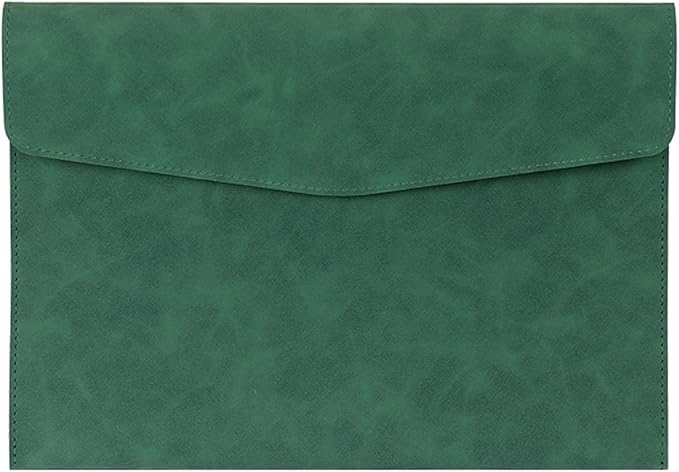PU Leather Document File Folder,Thin A4 Folder Envelope File Organizer Storage Bag, Receipt Contract Case with Magnetic Closure (Green)