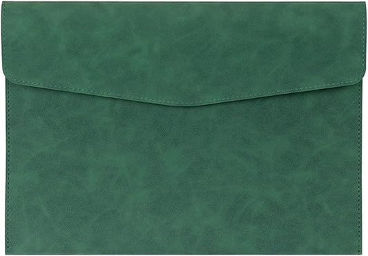 PU Leather Document File Folder,Thin A4 Folder Envelope File Organizer Storage Bag, Receipt Contract Case with Magnetic Closure (Green)