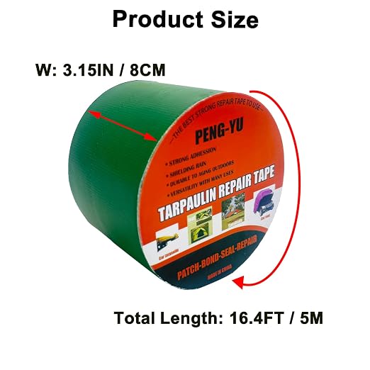 Heavy Duty Awning Repair Tape, Waterproof Strong Adhesive Patch, Instant Fix Tape for Tent, Boat Covers, Tarp, Sail, Canopy, Canvas, Tarpaulin, 3.15INX16FT, Green