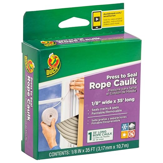 Duck Brand Press to Seal Rope Caulk, White, 1/8-Inch Wide x 35-Feet Long, Single Roll, 283580