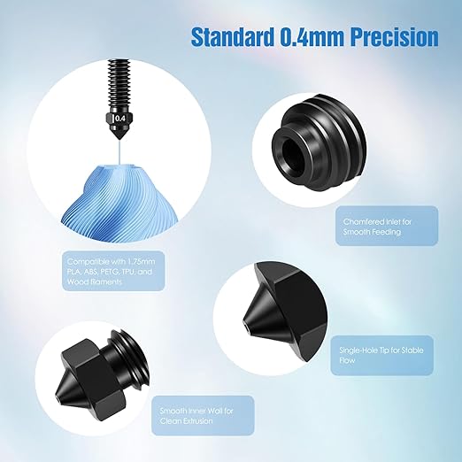 Nozzles for Elegoo Centauri Carbon (5-Pack) 0.4mm Hardened Steel Nozzle Kit Wear-Resistant & High-Temperature, 3D Printer Extruder Hotend Accessories