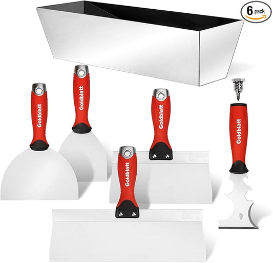 Goldblatt Drywall Hand Tool Kit - 14 in 1, 6 Pieces Stainless Steel Joint Knife, Taping Knives, Paniter Scraper, Mud Pan