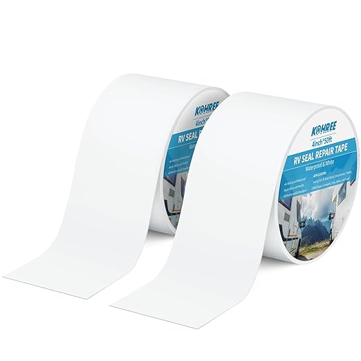Kohree RV Roof Tape 2 Pack, 4 Inch x 50 Foot RV Sealant Tape White, UV Resistant, Weatherproof Repair Sealant Tape for RV, Boat Sealing, Truck Stop Camper Roof Leaks