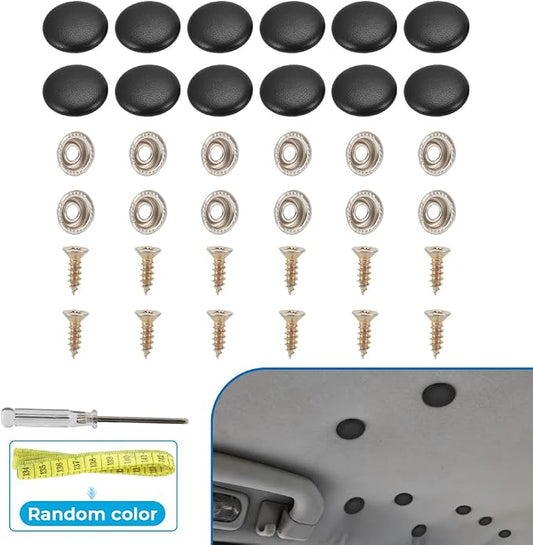 Set of 12 Black Leather Snap Upholstery Buttons Fit for Tufting Furniture Bed Sofa Chair, Car Seat RV Roof Headliner Interior Cloth Fixing with Installation Tool
