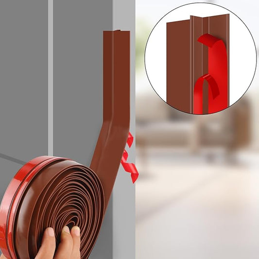 Benory 20Ft T-Shaped Silicone Weather Stripping Door Seal Strip for Door & Window Frames - Gap Blocker, Cold & Noise Insulation (Brown)