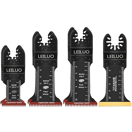 LEILUO 7 Pcs Extra Long Oscillating Tool Blades 70mm CRV Japanese Tooth & 55mm Titanium Multitool Blades for Wood with Nails Oscillating Saw Blade Compatible with DeWalt Makita Milwaukee and More