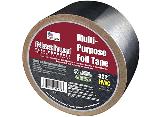 Nashua 322 HVAC Multipurpose Foil Tape, 3.2mil Thick, UV & Moisture Resistant, UL 723 Classified for HVAC Ducts, Insulation Seaming, Automotive Repairs - 48mm x 9m