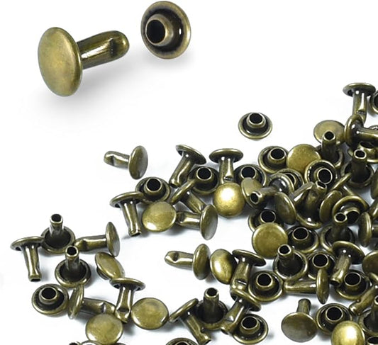 200Sets Leather Rivets, 6mm Double Cap Rivets Tubular Metal Studs Leather Rivets for Fabric Pet Collar Clothing Boots Belt Bags Accessories Crafts (6mm Bronze)