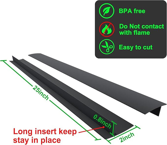 Silicone Stove Counter Gap Cover / Filler by Kindga 25" Long, Sealing Spills Between Kitchen Appliances Washing Machine and Stovetop, Set of 2 (Black)