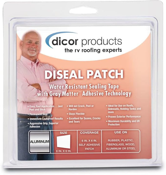 Dicor 522AF-66-1C DiSeal Silver Patch Sealing Tape - 6" x 6" - Ideal for Quick and Easy Repairs on RV Roofs and More
