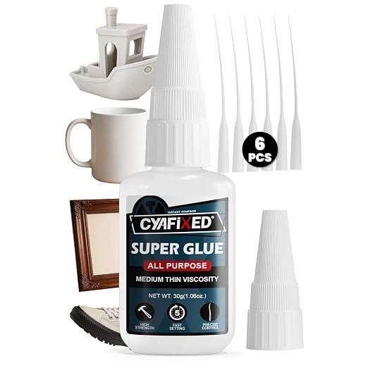 Fast Super Glue 30 Gram, Strong Instant Thin CA Glue with Precision Microtips & Anti-Clog Caps for Wood Ceramic Plastic Glass 3D Prints Model, Heavy Duty Cyanoacrylate Adhesive