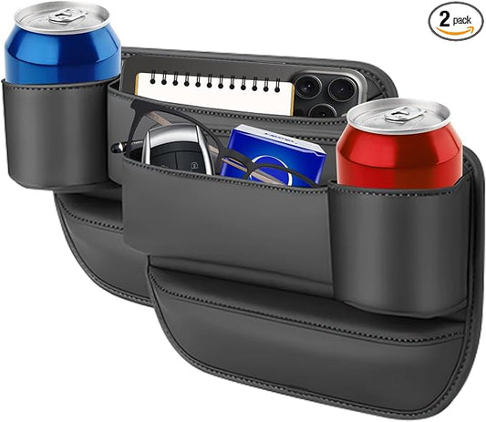 Tefola 2 Packs Car Seat Gap Filler, Leather Car Seat Gap Organizer, Car Storage Box for Holding Phone, Sunglasses, Keys, Car Accessories fit Auto SUV Truck fit for Driver/Passenger Seat (Black)