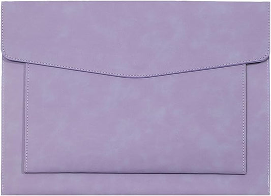 PU Leather A4 File Folder Document Holder with 2 Compartments Envelope Folder Case with Snap Closure for Receipt Contract (Purple)