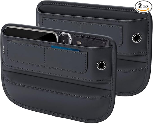 Universal Fit Premium Leather Car Seat Gap Filler Organizer, Center Console Organizer with Card Slots, Clever Gifts for Car SUV Truck Owners (Black, 2 Pack)