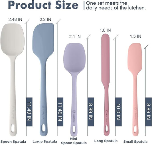 ChefAide 5 Pieces Silicone Spatula Set, Food Grade Rubber Spatula, Upgrade Strong Handle with Ergonomic Grip, Heat Resistant Up to 600°F for Nonstick Cookware, Cooking