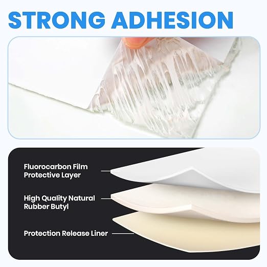 ADHES White Butyl Sealant Tape 6 Inch x 50 FT – Single-Sided Waterproof RV Roof Repair Tape, Leak-Proof Sealant for Camper, Window, Skylight, and Roof Edge