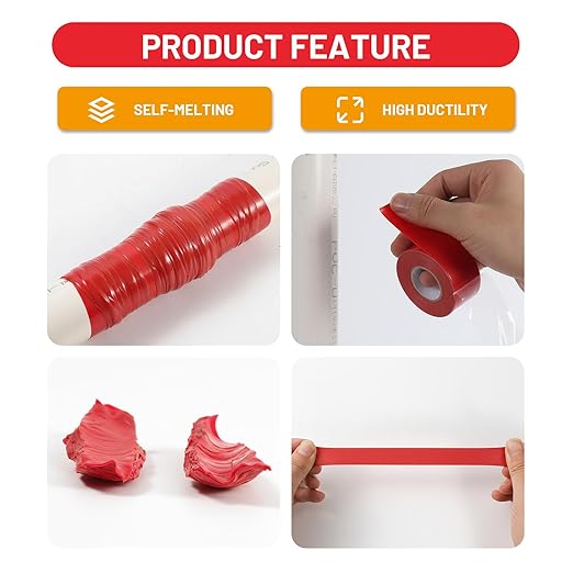 2-Pack Red Rubber Splicing Tape (20 Ft Total) - Self Fusing Emergency Repair Tape for Wiring & Marking - Non-Slip Silicone Grip for Handlebars - Easy-Peel Liner, 1 Inch x 10 Feet