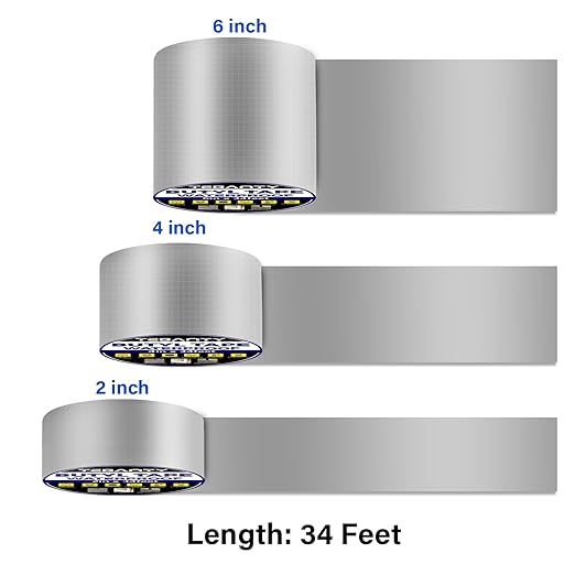 Butyl Tape Waterproof Sealing Tape 4Inch x 34Feet, Aluminum Foil Tape, Butyl Sealant Tape for Pipe Sealing, RV Repair, Window, EDPM Roof Leak Patching, Boat and Pipe Sealing