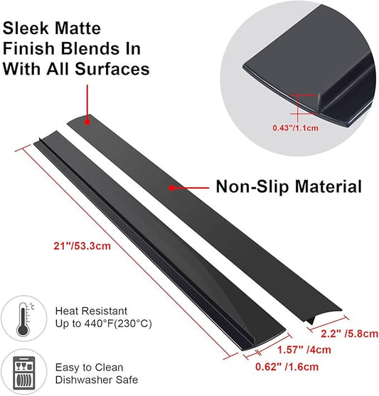 Silicone Stove Counter Gap Cover (2 Pack),Easy Clean Heat Resistant Wide & Long Kitchen Stove Gap Filler,Seals Spills Between Counters, Oven, Stovetops, Washing Machines, Washer, Dryer(21in, Black)