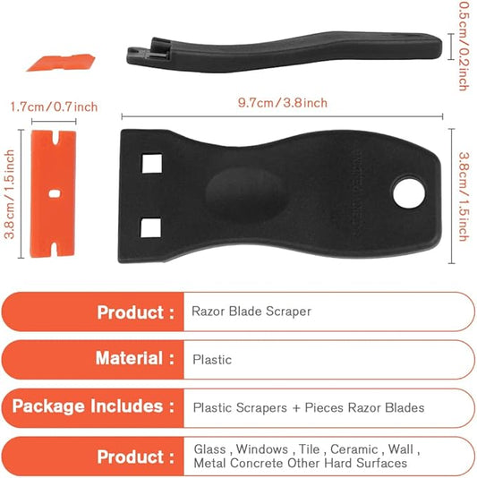 Ainiv Plastic Razor Blade Scrapers, Scraper Tool with 20PCS Blades, Multi-funtional Cleaning Razor Scraper for Removing Stickers, Labels, Caulk, Adhesive, Paint Removal-Black&Orange