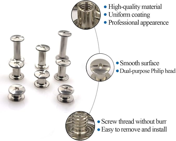 110 Sets 8 Sizes Chicago Screws Assorted Kit Round Head Stud Leather Screws Chicago Rivets for DIY Leather Decoration Bookbinding (M5*4,5,6,8,10,12,15,18)（Silver）