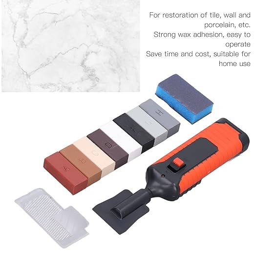 Tile Repair Kit, Porcelain Repair Kit, Ceramic Tile Repair Kit. Includes Electric Heating Pen and 8 Wax Blocks. Ideal for Repairing Cracks, Chips, Shower Gaps, and Granite