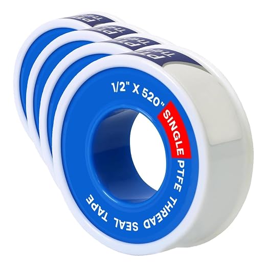 Supply Giant I33 PTFE Thread Seal Tape for Plumbers, White 1/2 Inch x 520 Inch, Single (Pack of 4)