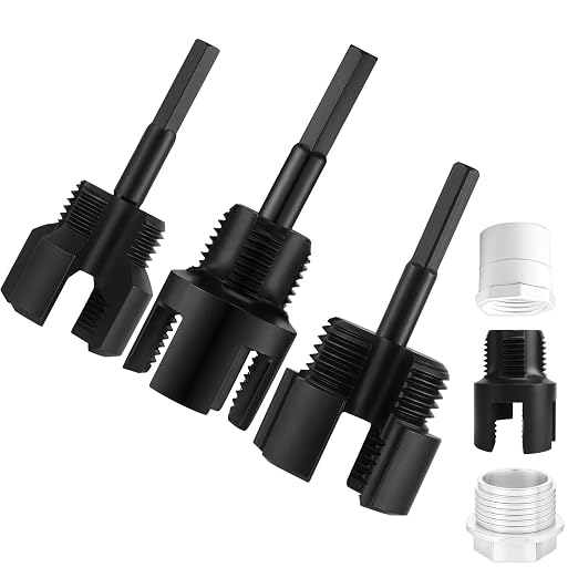 3 Pcs Pipe Thread Cutting Tool Integrated Internal & External Pipe Threading Tool Electric Drill Compatible PVC Tube Threader Kit, 1/2", 3/4", 1'' Tube Size Rethreading Kit (3 Sizes, Black)