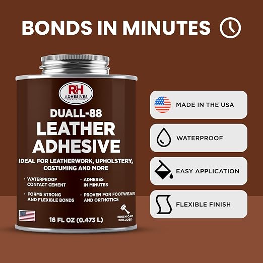 Duall-88 Leather Adhesive, 16 oz. can - Leather Repair Glue, Crafting, DIY, Upholstery, Waterproof, Heat Resistant, Flexible, Long Lasting, High Strength, RH Adhesives