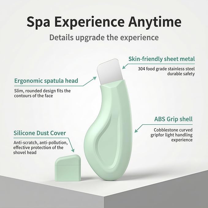 Sookga Blackhead Remover Tool, Stainless Steel Face Scraper for Deep Cleansing, Skin Scrubber Face Spatula with Silicone Cover, Nose Blackhead Remover, Skin Care Tool for Men and Women (Green)