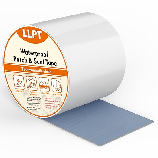 LLPT Waterproof Patch and Seal Tape 4” x 13 Ft Extra Thick Adhesive Layer UV Resistant Backing Permanent Bond Instant Seals for Repairing Gaps Holes Cracks Tears White (PST62110WT4)